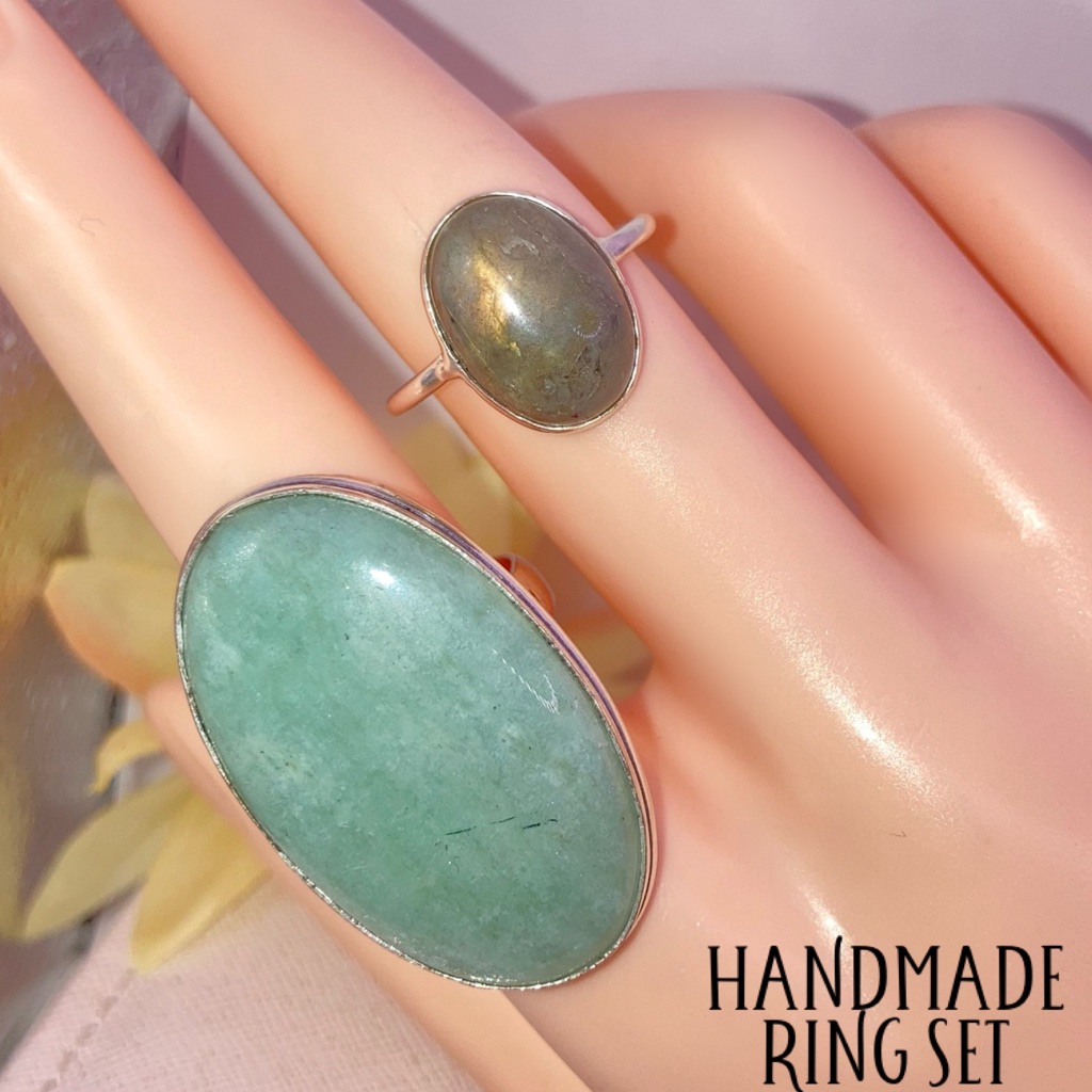 Amazonite Labradorite Gemstone Handmade Ring Set 45$